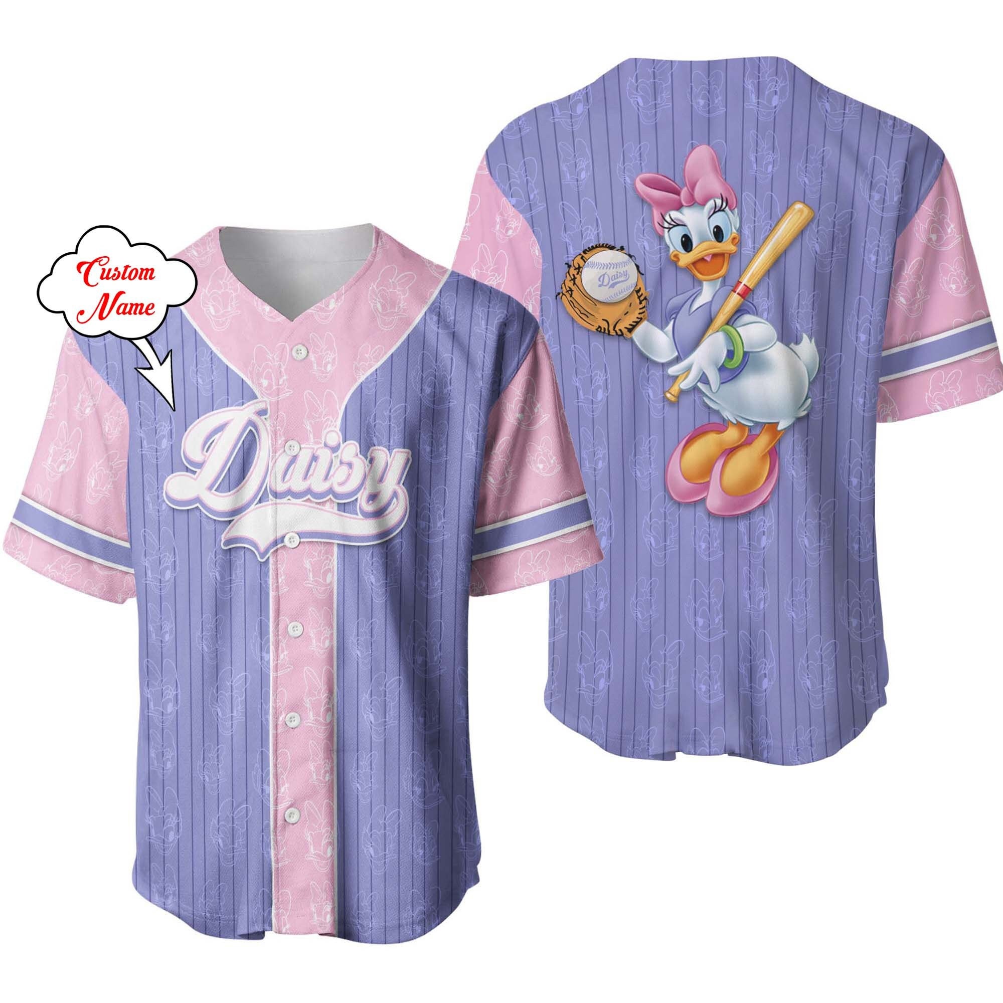 Daisy Duck Purple Pink Patterns | Disney Custom Baseball Jersey