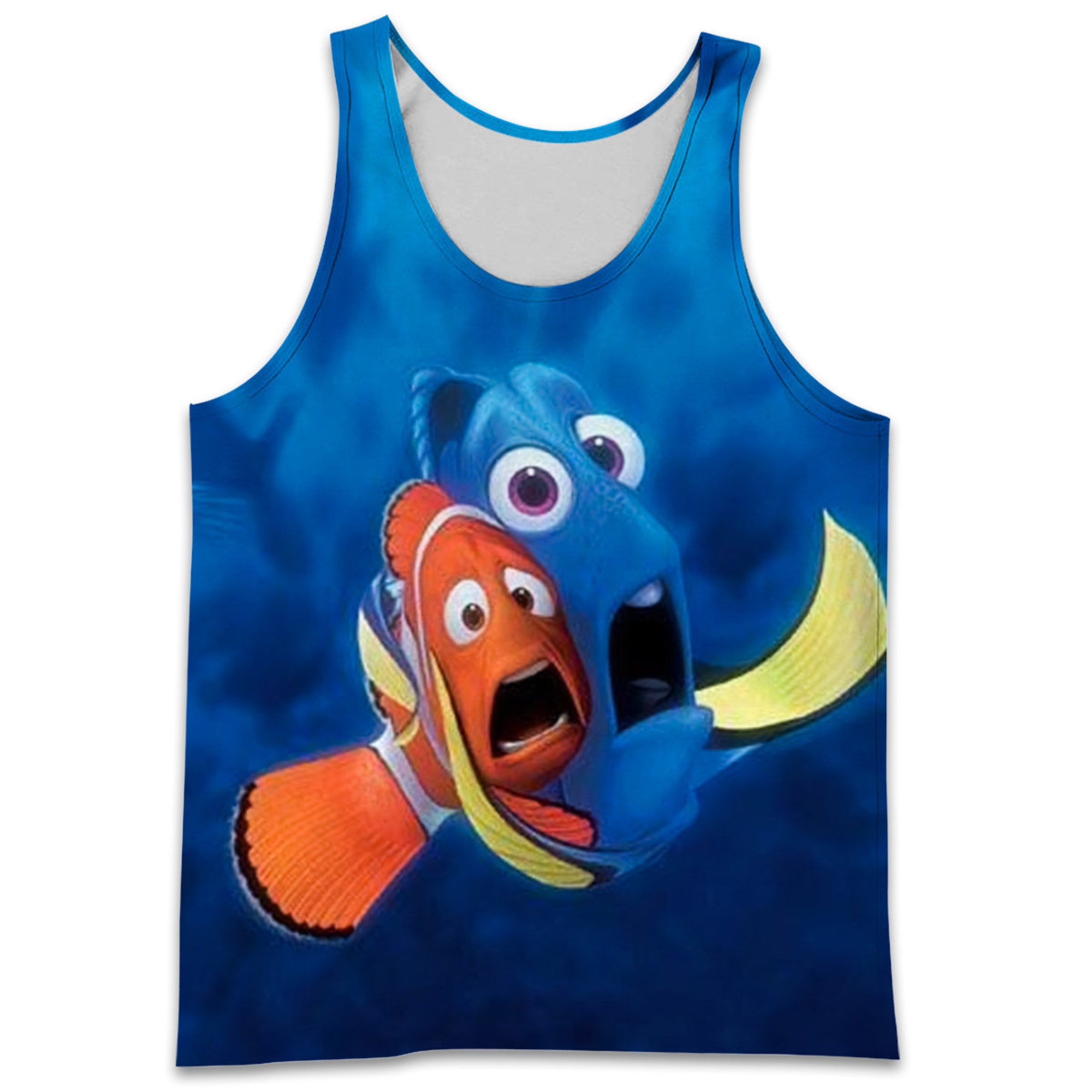Blue Finding Nemo Full Print Disney Cartoon Graphic Summer Tanktop Shirt