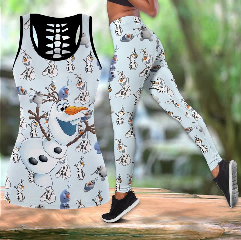 Olaf Frozen Pattern Disney Hollow Tanktop Legging Outfit Set image 1