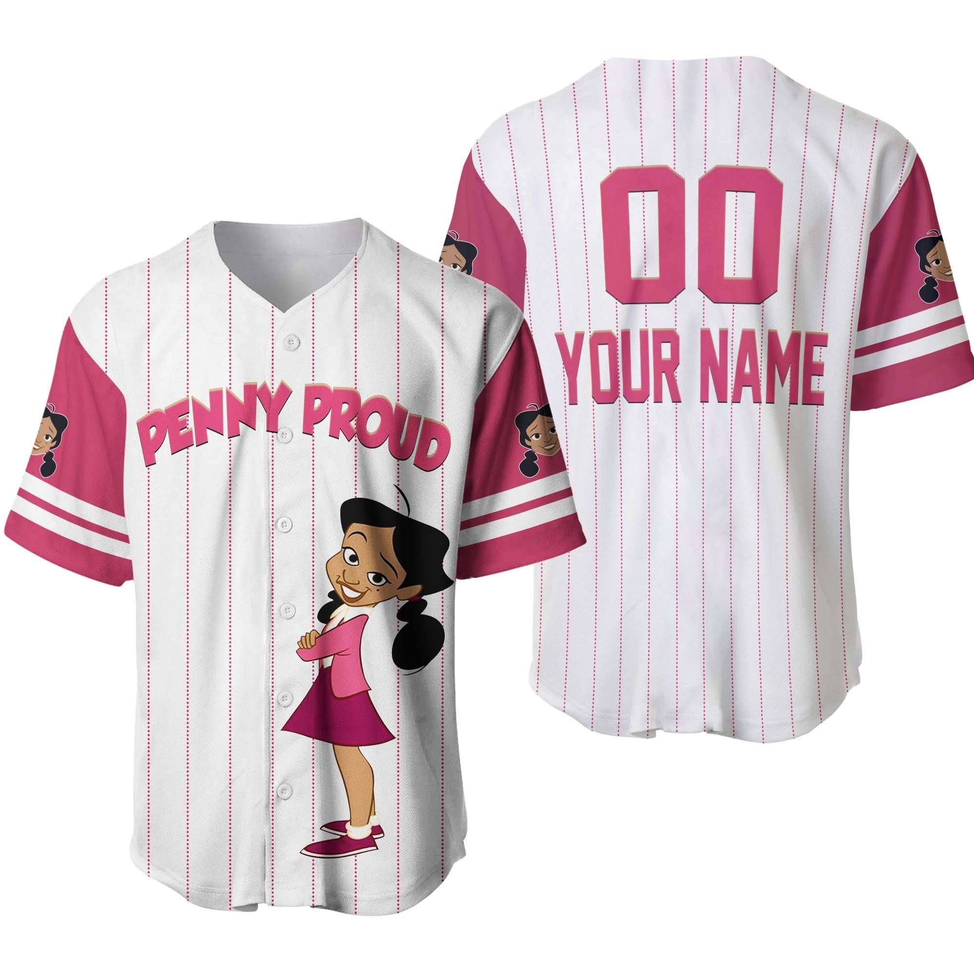 Penny Proud Family White Pink Jersey, Disney Custom Baseball Jersey