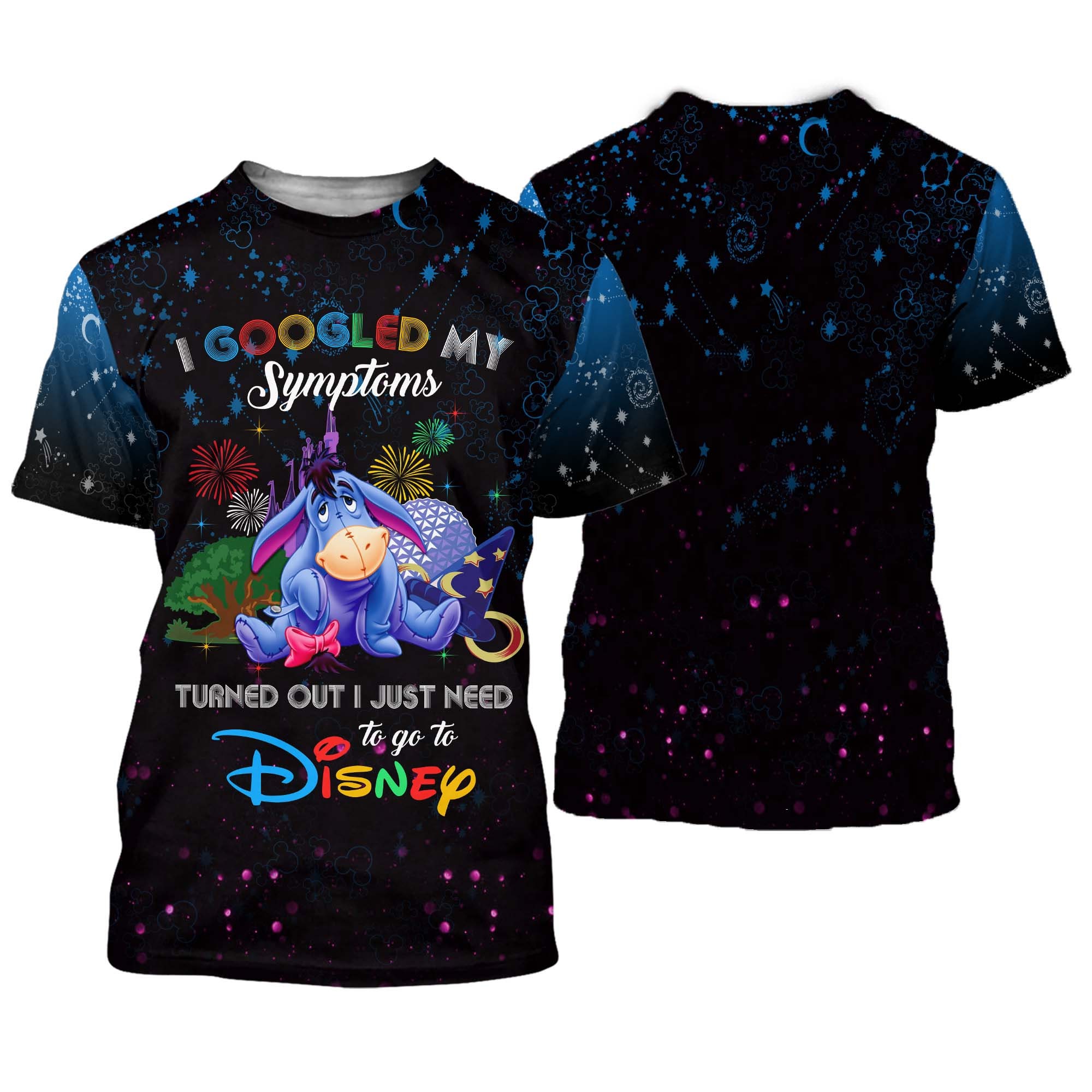 Eeyore Donkey Quotes Blue Black Pattern Disney Cartoon Outfits Unisex Casual T-shirts 3D