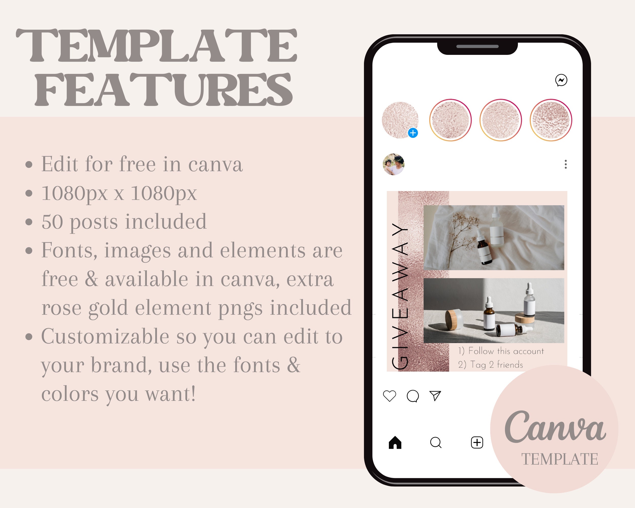 50 Blush & Rose Gold Instagram Canva Templates (digital Download) - Etsy