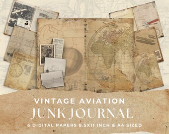 Pages vintage de carnet de bordel d'aviation, création de papier de collage (téléchargement numérique)