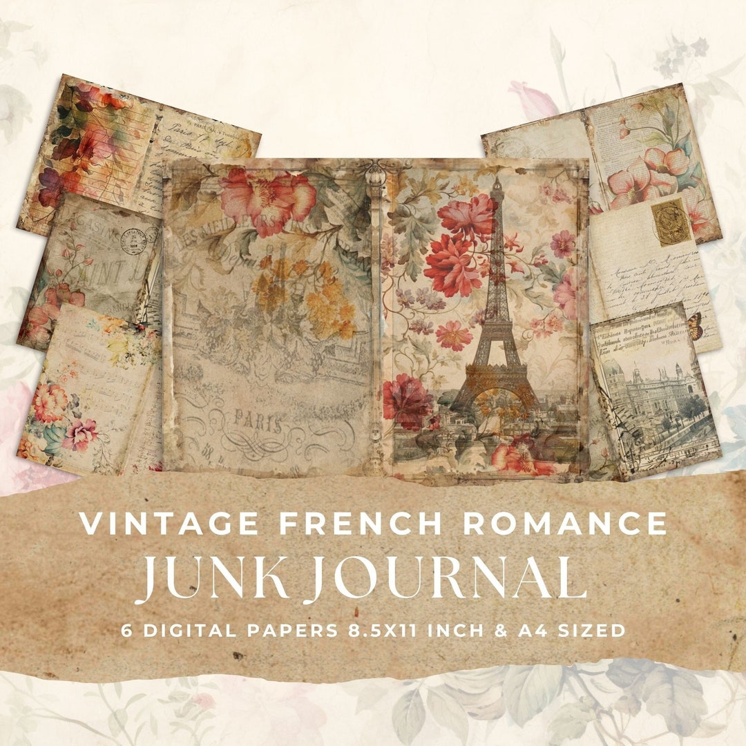 Vintage French Romance Junk Journal Pages, Printable Collage (digital ...