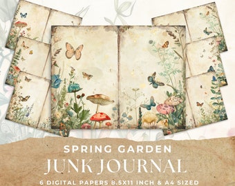 Páginas de diario de jardinería primaveral, efímeros florales vintage (descarga digital)