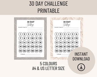 30 Day Challenge Tracker Printable | Habit Goal Planner (Digital Download)