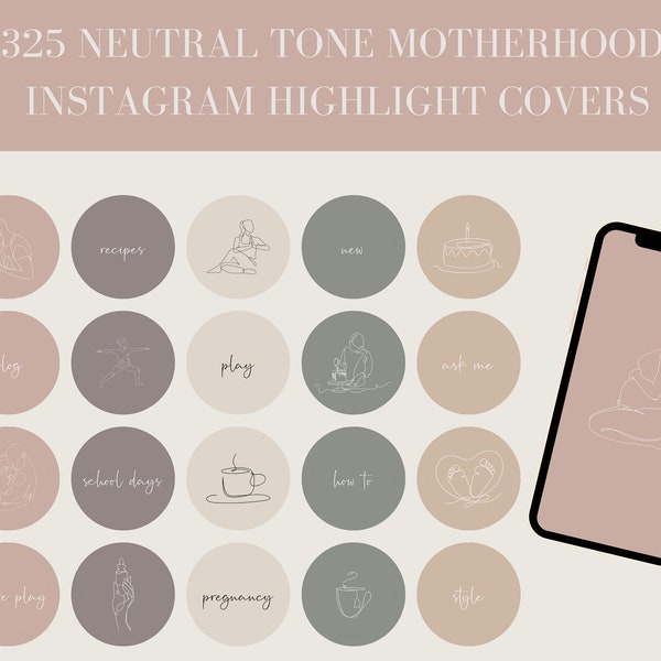 325 MOTHERHOOD Neutral Instagram Highlight Cover Icons | 30 Illustrations & 35 Text PNG IG Story Covers | Mom Blogger | Instant Download