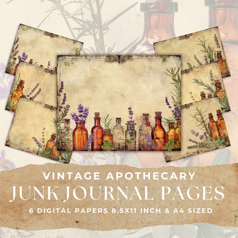 Vintage Apothecary Junk Journal Pages, Botanical Collage (digital ...