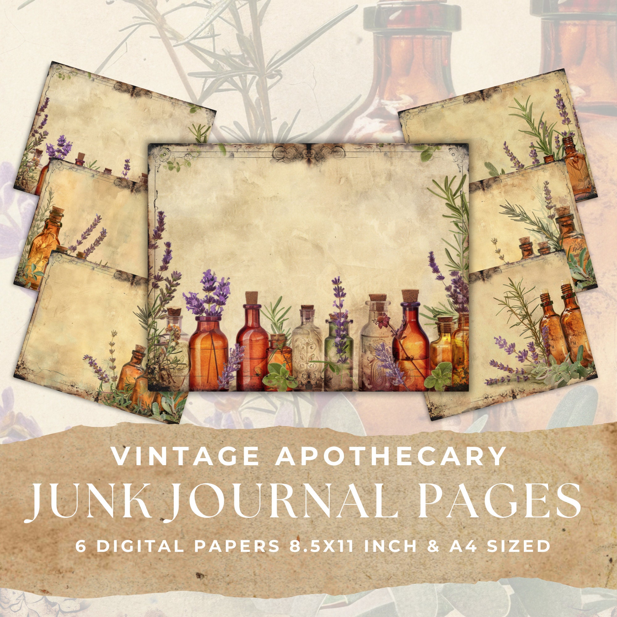 Vintage Apothecary Junk Journal Pages, Botanical Collage (digital ...