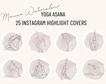 Yoga Asana Instagram Highlight Covers | Mauve Watercolor, 25 PNG (Instant Download)