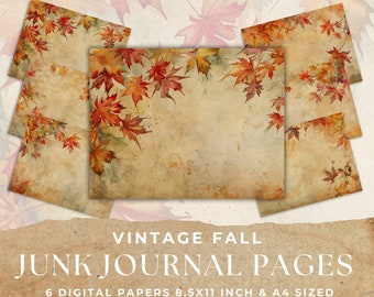 Vintage Autumn Leaf Junk Journal Pages, Fall Printable Paper (Digital Download)