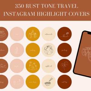 350 TRAVEL Rust Tone Instagram Highlight Cover Icons | Travel Blogger Highlight Story Covers | 35 Illustrations & 35 Text | Instant Download
