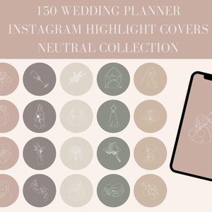 150 NEUTRALE HOCHZEIT INDUSTRIE Instagram Highlight Cover | 30 Hochzeit Line Art | Wedding Planner Instagram Story Cover | Sofort Download