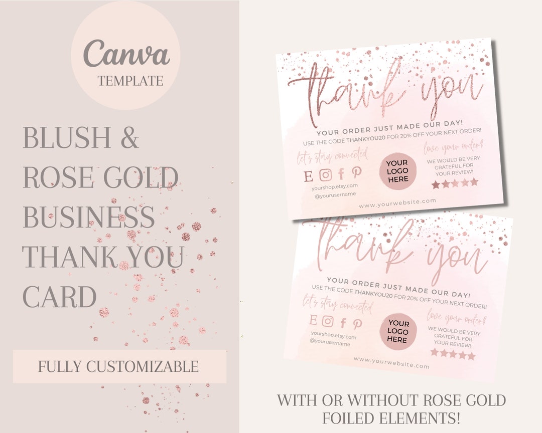 Blush & Rose Gold Thank You Card Template | Business Package Insert ...