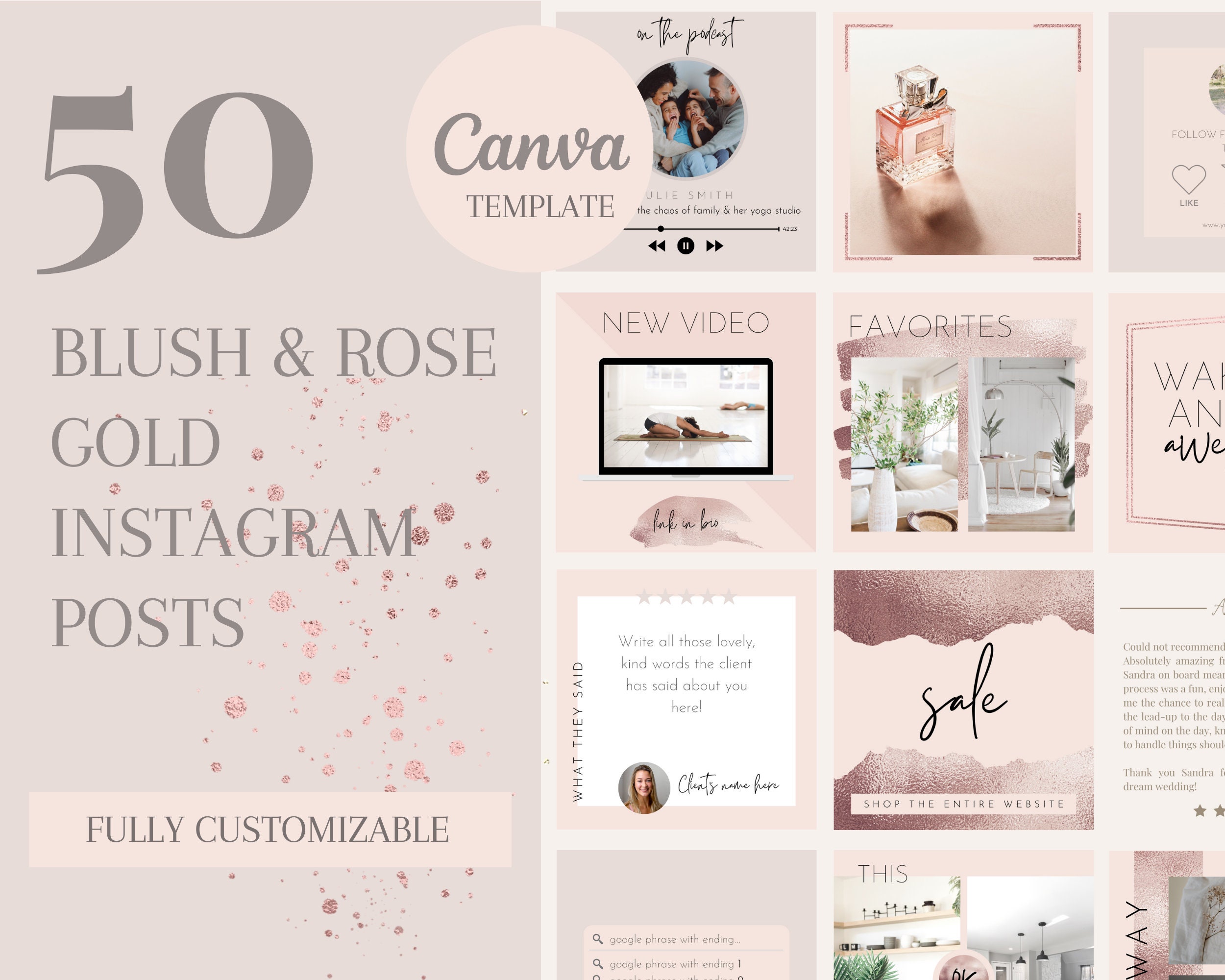 50 Blush & Rose Gold Instagram Canva Templates (digital Download) - Etsy