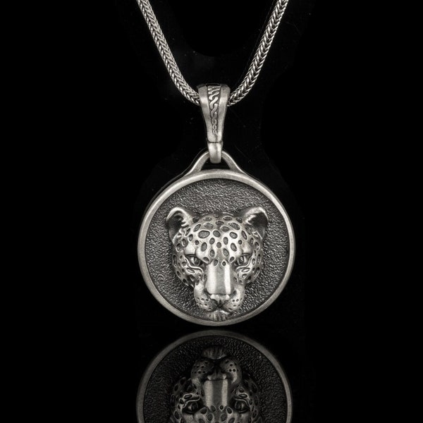 Pendentif collier en argent léopard, bijoux d’animaux de chat sauvage, cadeau personnalisé pour hommes et femmes