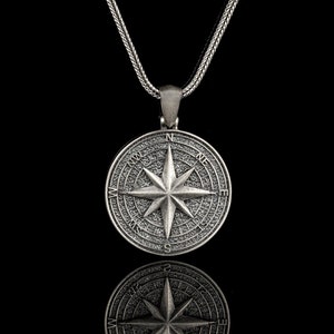 Gegraveerde zilveren kompashangerketting, North Star-sieraden, afstudeercadeau voor mannen en vrouwen