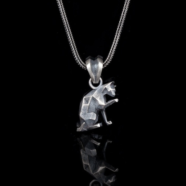 Collier pendentif chat géométrique en argent, bijoux de style origami, cadeau pour homme et femme