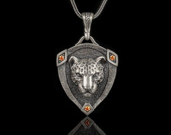 Silver Leopard Necklace Pendant, Wild Panther Animal Jewelry, Gift For Men & Women