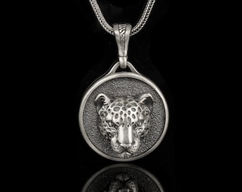 Leopard Silber Halskette Anhänger, wilde Katze Tier Schmuck, personalisiertes Geschenk für Männer und Frauen