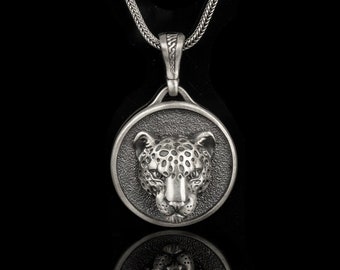 Sterling Silver Leopard Panther Necklace Pendant, Wild Cat Animal Jewelry, Unisex Personalized Gift