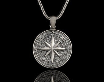 Kompass Anhänger mit Gravur, Kompass Anhänger, Nordstern Schmuck, Geschenk für Männer & Frauen
