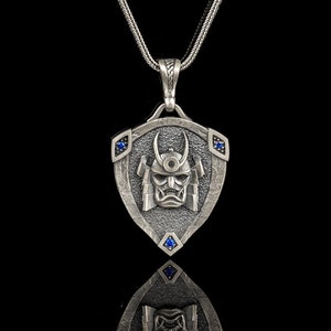 925 Silver Samurai Mask Necklace Pendant, Japanese Warrior Jewelry, Unique Gift For Men