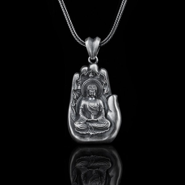 Silver Necklace with Buddha Pendant, Buddhist Faith Jewelry, Personalized Gift, Meditation Necklace