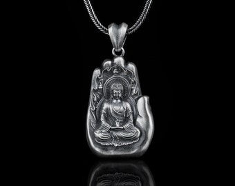 Silver Necklace with Buddha Pendant, Buddhist Faith Jewelry, Personalized Gift, Meditation Necklace