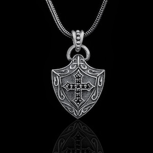 Silver Cross Necklace Pendant, Christian Jewelry, Religious Charm, Stone Pendant, Elegant Necklace