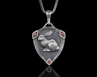 925 Silver Rabbit Pendant, Rabbit Necklace, Bunny Jewelry, Family Necklace, Oxidized Woodland Jewelry, Easter Gift For Him Her