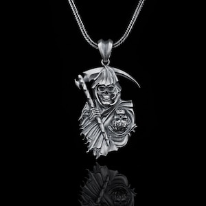 Silver Grim Reaper Pendant Necklace, Angel Of Death Jewelry, Gothic Gift for Men