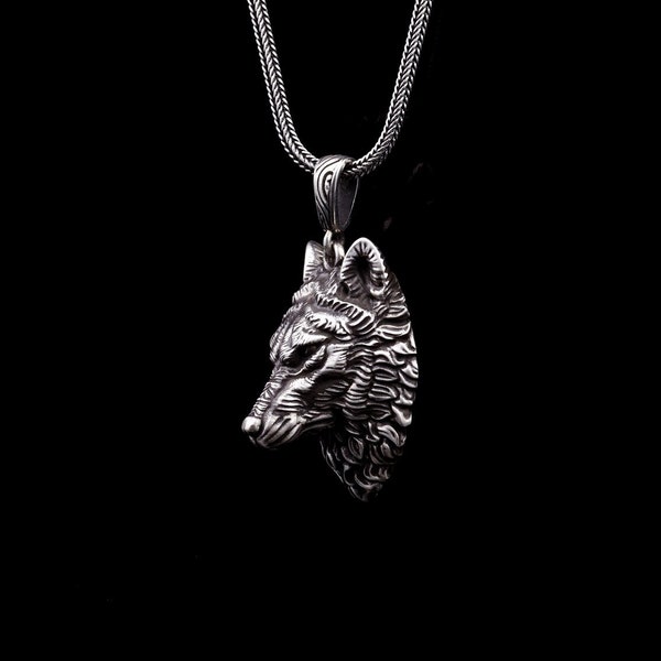 Collier pendentif tête de loup en argent, bijoux animal spirituel, cadeau breloque loup pour homme
