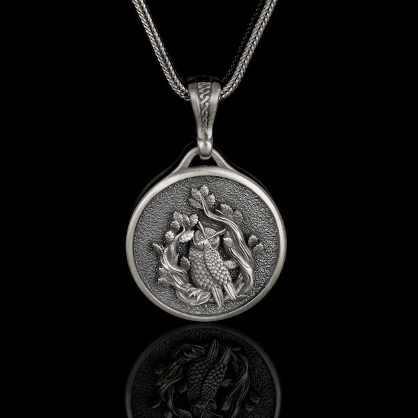 Natur Inspirierte Silber Halskette mit Eulen Anhänger, Vogel Schmuck, Einzigartiges Geschenk für Männer oder Frauen