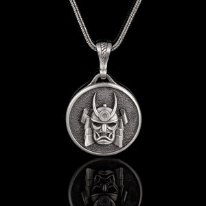 Samurai Mask Necklace, Samurai Charm, Japanese Warrior Pendant, Medieval Jewelry For Him & Her, Engraved Gifts, Husband Gift, Gift For Dad