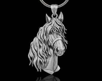 Collar de caballo de plata 925, colgante equino unisex, joyería animal, regalo ecuestre único