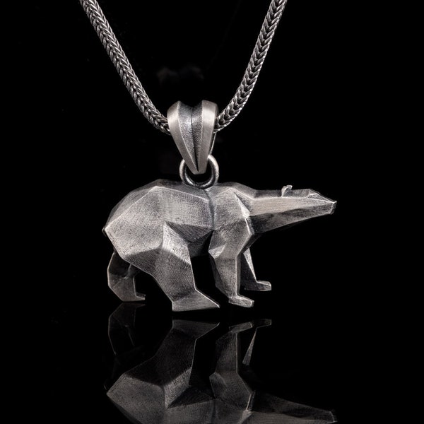 Collar colgante de oso polar de plata, joyería geométrica, regalo inspirado en origami