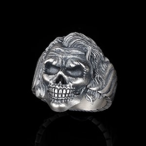 Unique Sterling Silver Skull Joker Face Ring, Heavy Mens Jewelry, Steampunk Cool Gift Idea