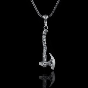 Silver Axe Pendant Necklace, Viking Norse Jewelry, Oxidized Hatchet Tomahawk Gift for Men