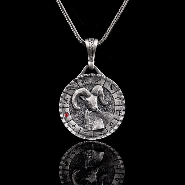 Silver Aries Horoscope Necklace, Ram Zodiac Sign Pendant, Astrology Symbol Jewelry, Gift for Men and Women