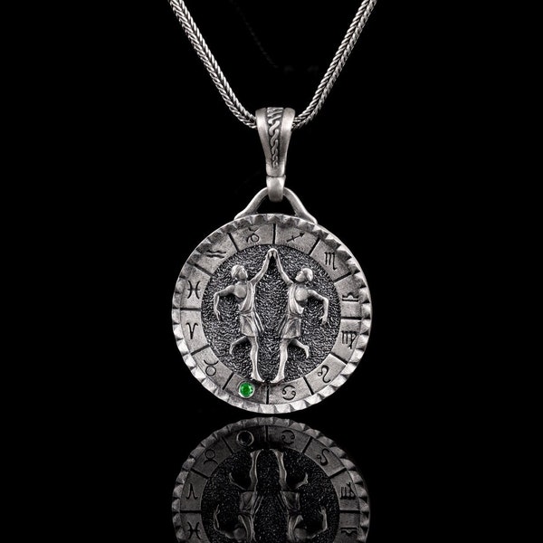 Collar del horóscopo Géminis de plata, colgante del símbolo del zodíaco, joyería de la carta de astrología, regalo para hombres y mujeres