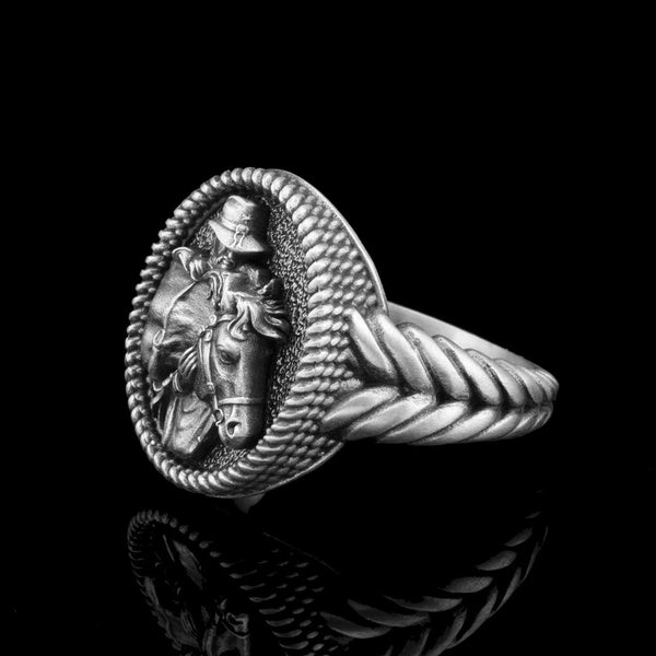 Bague cowboy et cheval en argent sterling, bijoux western, cadeau personnalisé pour homme et femme