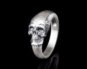 Silver Skull Ring, Steampunk Skull Jewelry, Oxidized Wedding Band For Men & Women, Skeleton Goth Ring, Anniversary Gift, Engagement Gift
