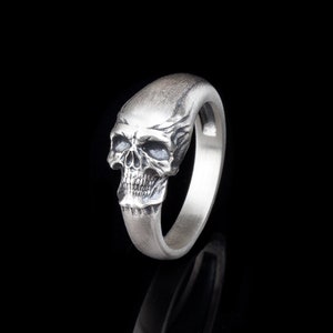 Silver Skull Band Ring, Engraved Unisex Skeleton Ring, Gothic Jewelry Gift For Men & Women