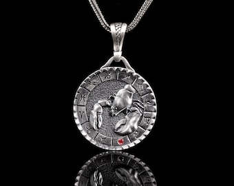 925 Silver Cancer Horoscope Necklace, Crab Pendant For Astrological Birthday Gift, Zodiac Jewelry