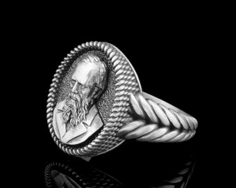 Sterling Silver Fyodor Dostoyevsky Ring Jewelry, Unisex Famous Russian Writer Jewelry