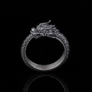 Silver Dragon Ouroboros Ring, Mythical Creature Jewelry, Wedding Band Gift for Men or Women