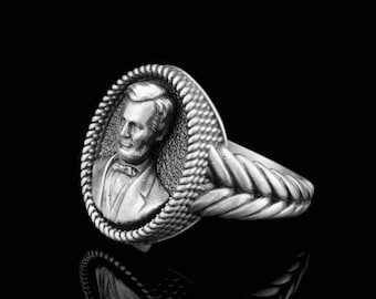 Sterling Silver Abraham Lincoln Ring, Unisex Historical American President Jewelry