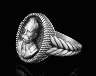 Sterling Silver Friedrich Nietzsche Ring, Unisex Famous German Philosopher & philologist  Jewelry