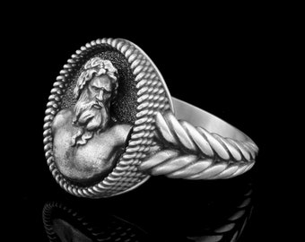 Silver Ring with Greek God Zeus, Ancient Greece Jewelry, Mythology Lover Gift